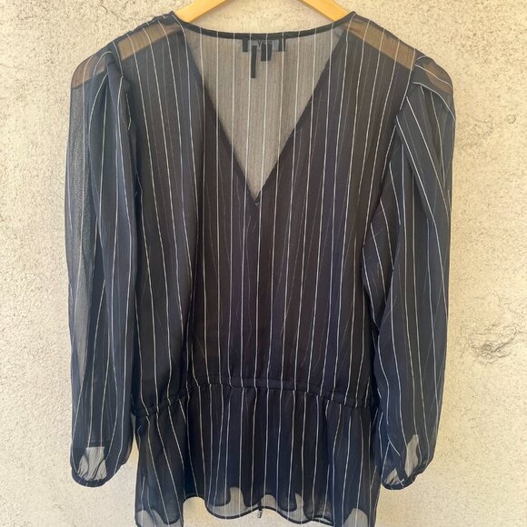 DKNY Black Striped Peplum Sheer Blouse Medium - Picture 8 of 9